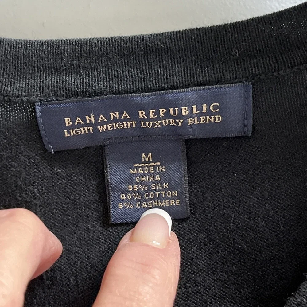 Banana Republic Sweater Black Argyle Silk‎ Cashmere Blend Pullover V Neck Mens M
